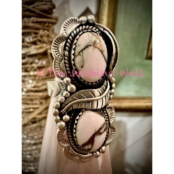 WOW! Large Angel Dahlia Two Stone Sterling Silver Ring Size Adjustable 6-10 - Picture 1 of 4